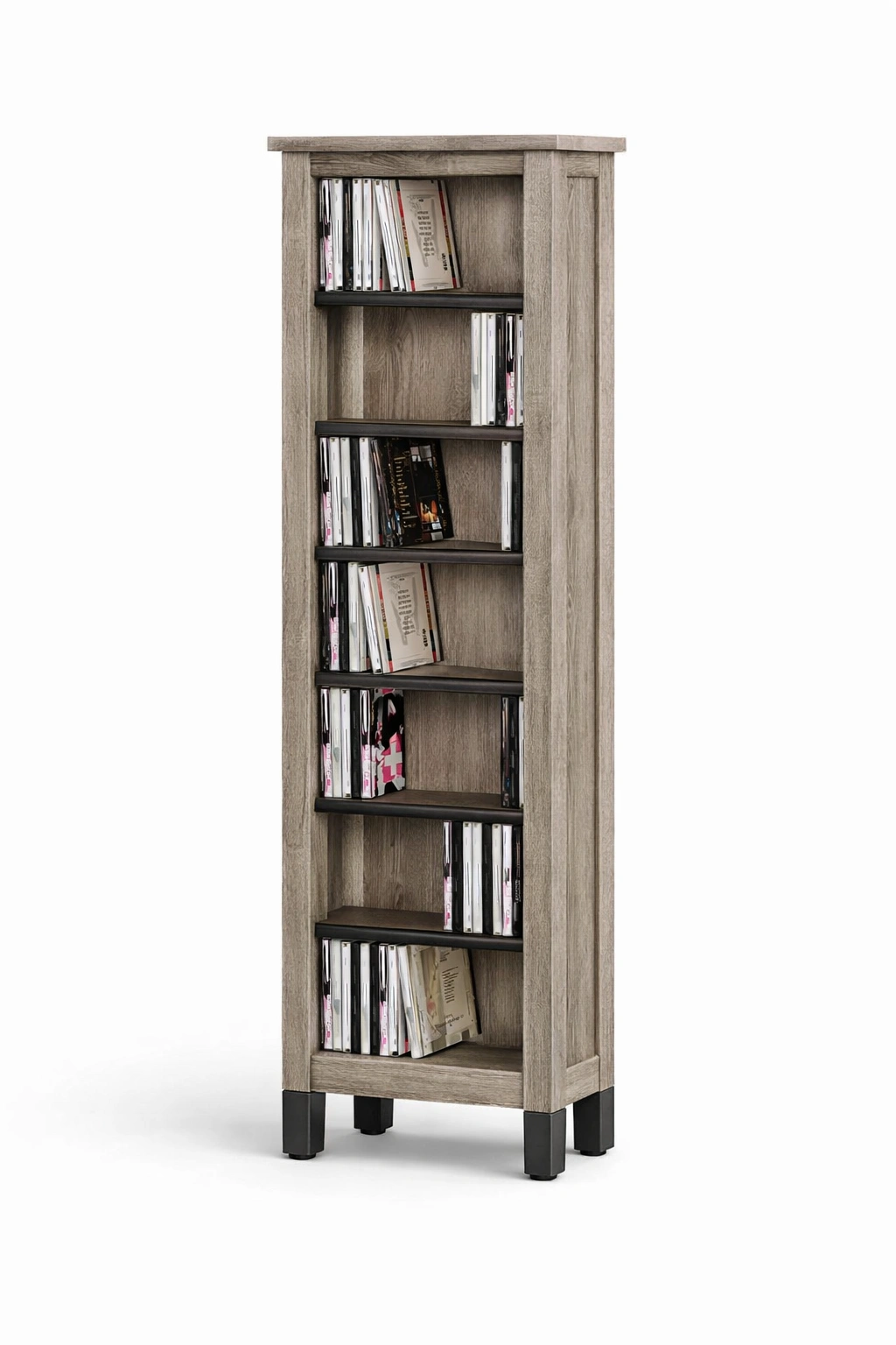 Bibliothèque colonne bois gris étagère verticale rangement CD livres-Norvirox