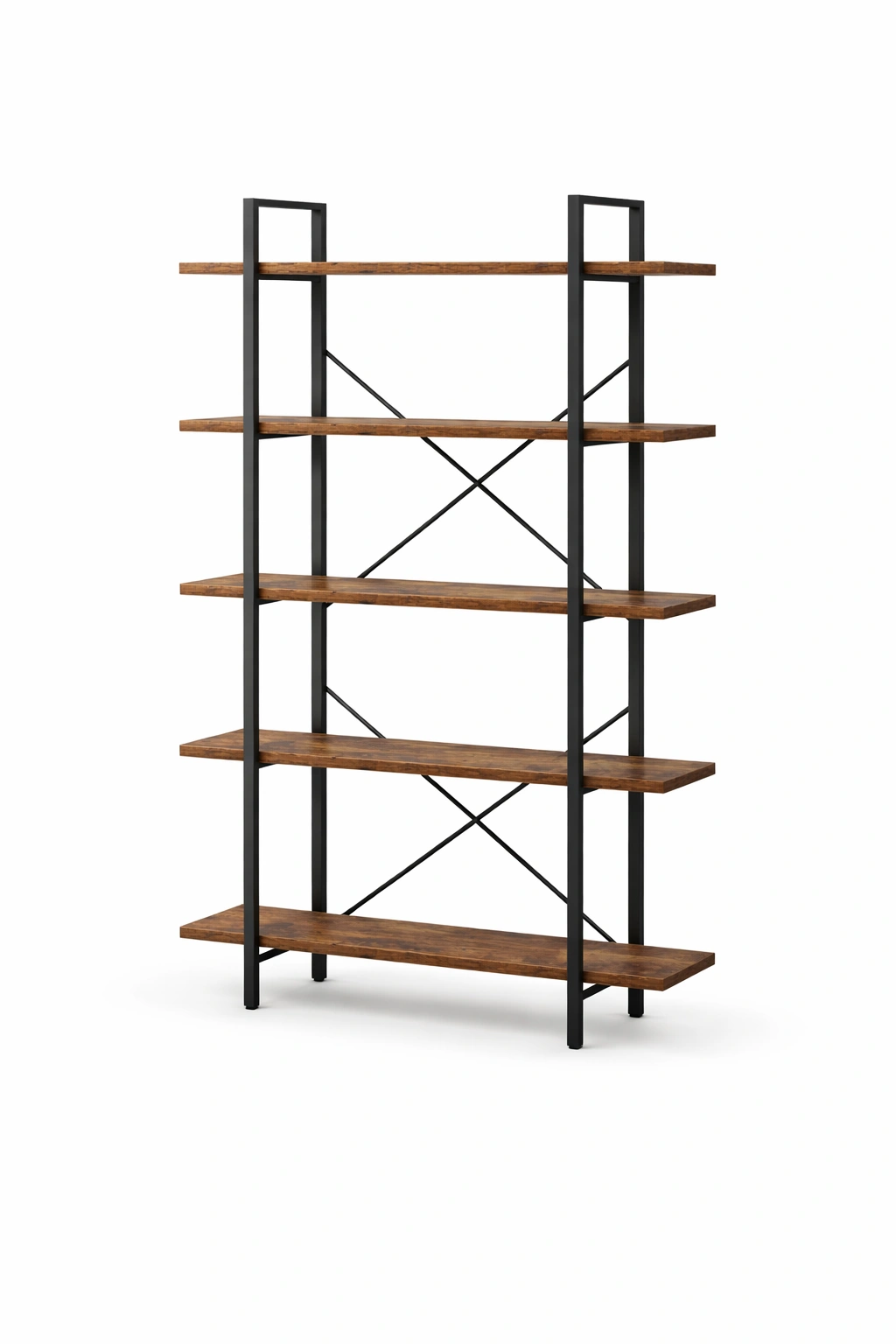 Bibliothèque Industrielle Large Bois Métal 5 Niveaux Rangement-Norvirox