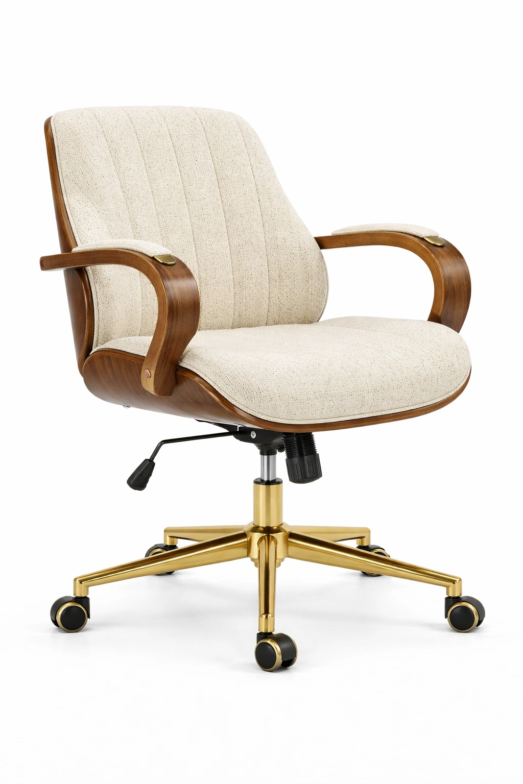 Fauteuil Bureau Pivotant Bois Tissu Confort Accoudoirs Design-Norvirox