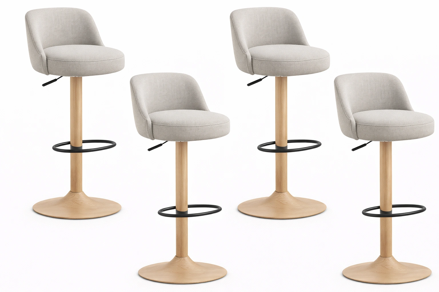 Tabouret Bar Pivotant Réglable Tissu Base Bois Moderne-Norvirox