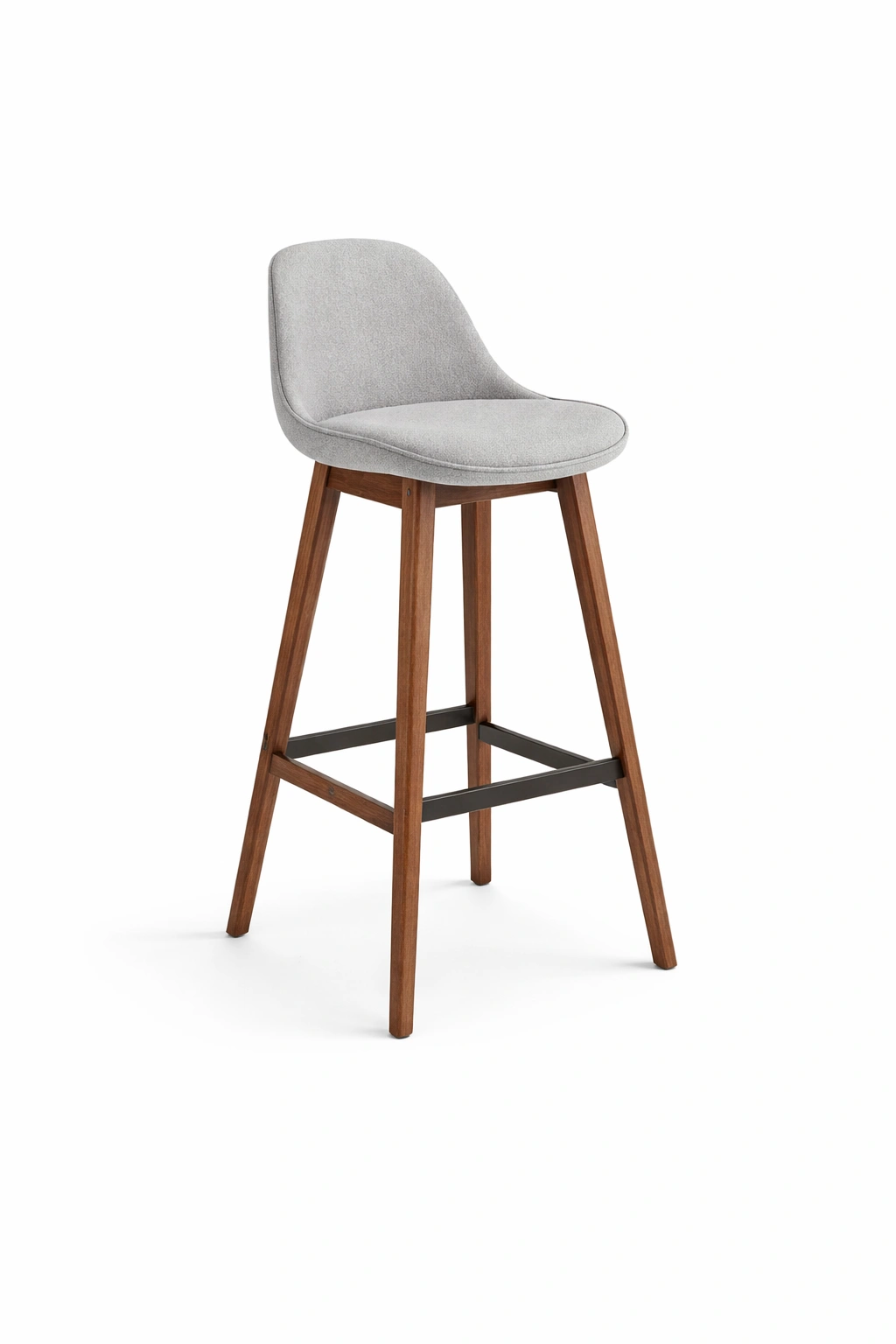 Tabouret Bar Tissu Gris Pieds Bois Style Scandinave-Norvirox