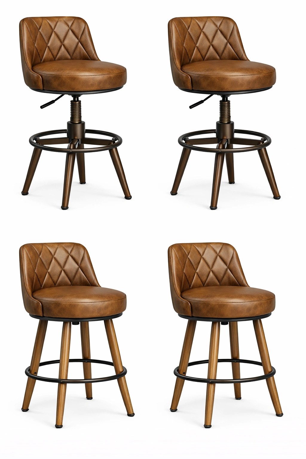 Tabouret Bar Vintage Cuir Marron Structure Métal-Norvirox