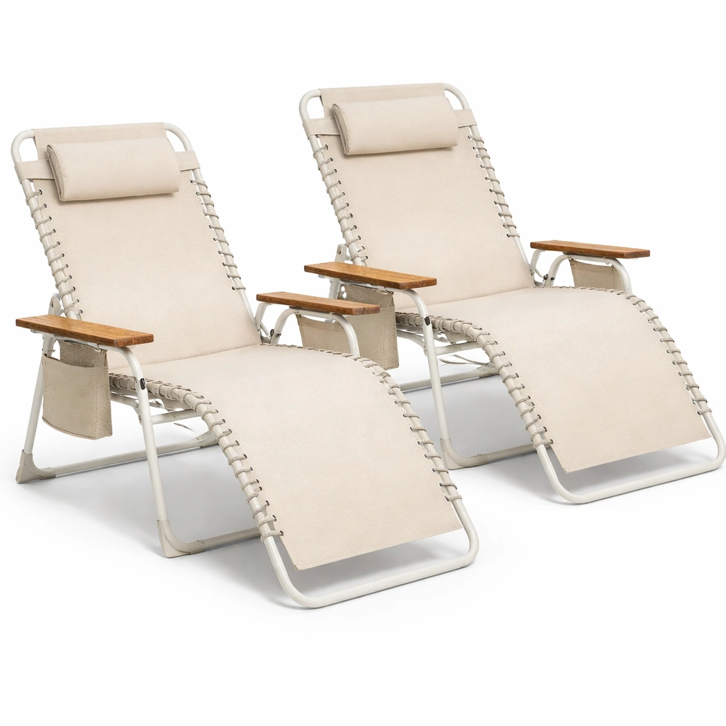 Chaise Relax Extérieur Pliable Accoudoirs Bois-Norvirox