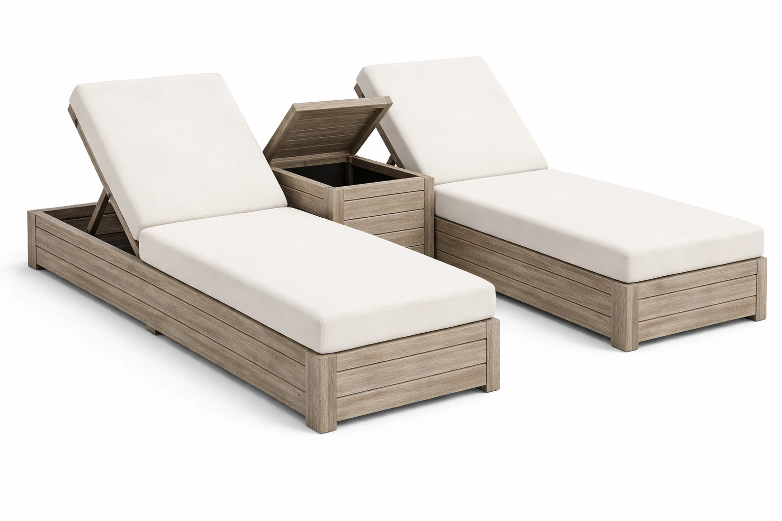 Chaise Longue Double Jardin Bois Rangement Central-Norvirox