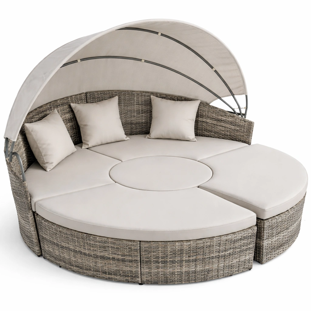 Salon Jardin Rond Rotin Tressé Canopée-Norvirox