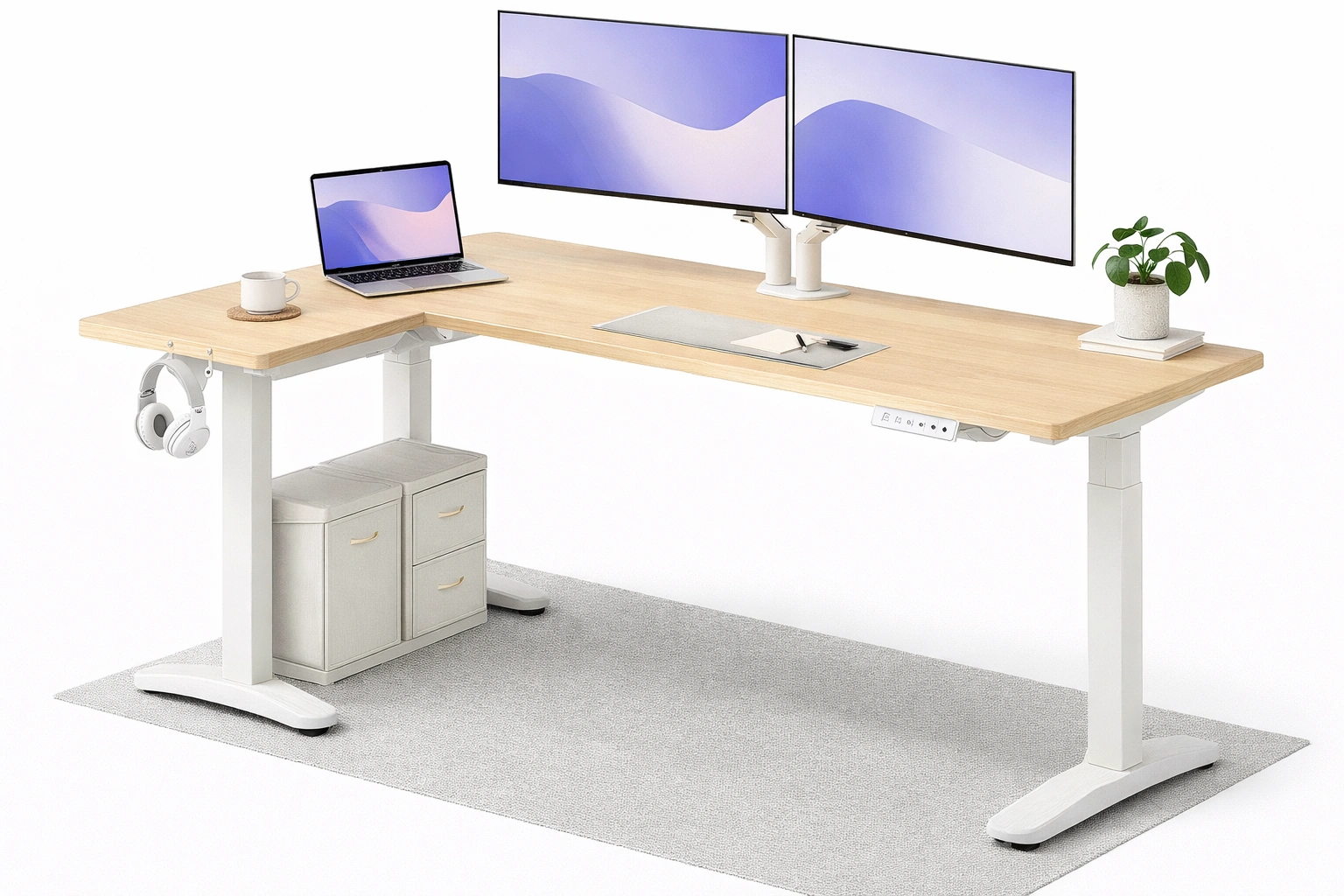 Bureau d’angle blanc et bois clair-Norvirox