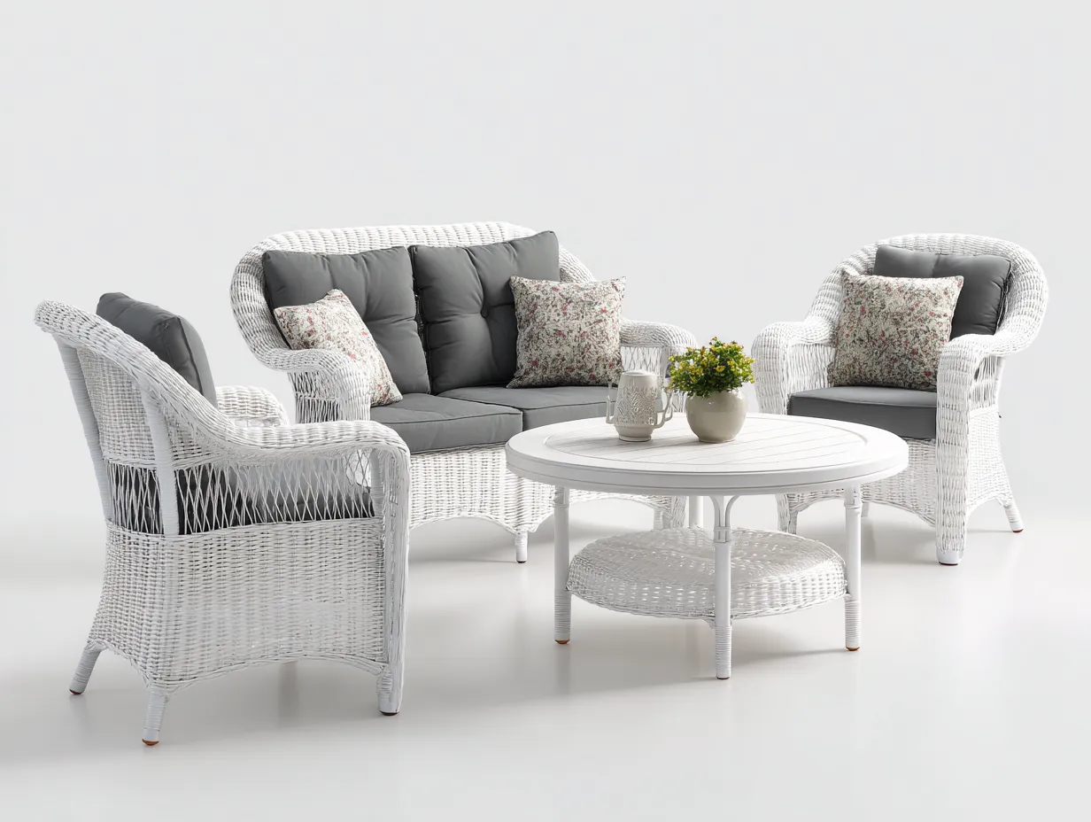 Gartensofa - Polyrattan-Holz - 164 x 90 x 90 cm - Weiß-Grau - Modernes Lounge-Design-Homimyhub