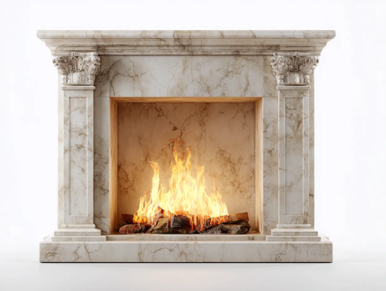 Kamin - Stein-Marmor - 160 x 40 x 118 cm - Beige-Orange - Klassisch-Homimyhub