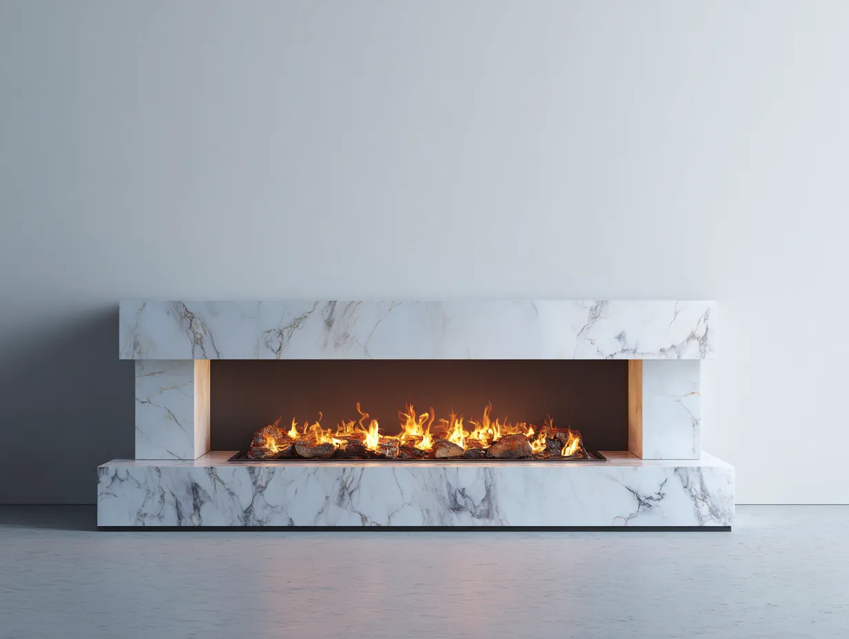 Kamin - Steinverbund-Metall - 140 x 32 x 92 cm - Weiß-Schwarz-Natur - Modern-Homimyhub