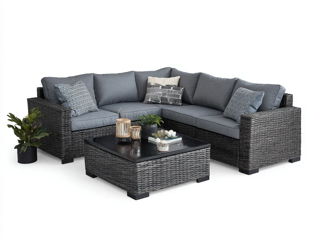 Gartensofa - Polyrattan-Aluminium - 218 x 218 x 82 cm - Dunkelgrau-Grau - Modernes Ecklounge-Design-Homimyhub