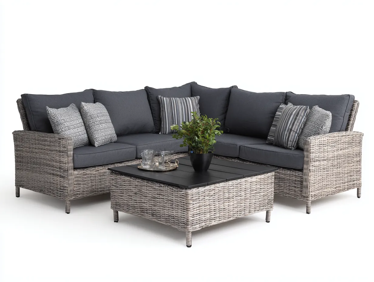 Gartensofa - Polyrattan-Aluminium - 224 x 224 x 84 cm - Naturgrau-Grau - Modernes Ecklounge-Design-Homimyhub