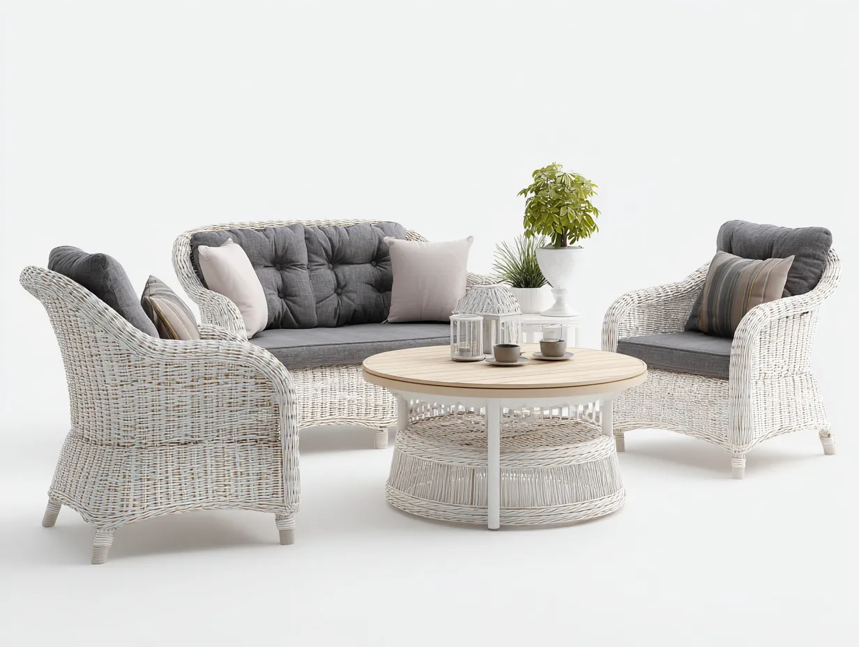 Gartensofa - Polyrattan-Holz - 160 x 88 x 90 cm - Weiß-Grau - Modernes Lounge-Design-Homimyhub