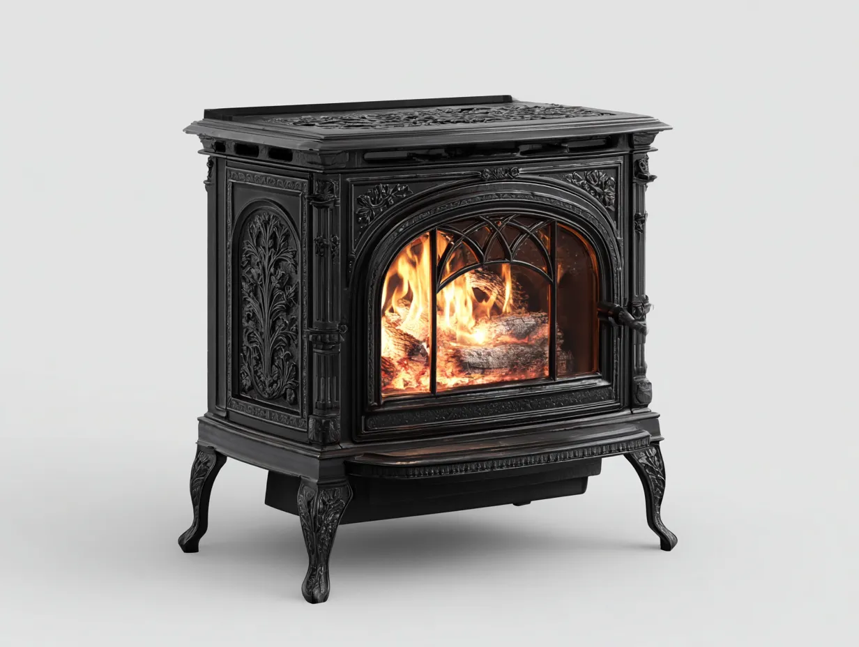 Kamin - Gusseisen-Glas - 74 x 48 x 76 cm - Schwarz-Orange - Vintage-Homimyhub