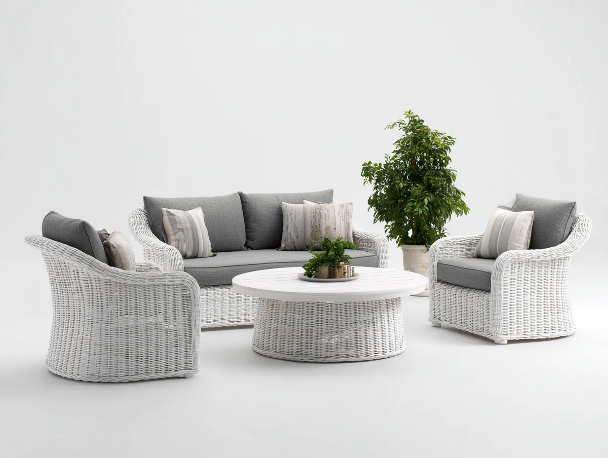 Gartensofa - Polyrattan-Holz - 156 x 87 x 88 cm - Weiß-Grau - Modernes Lounge-Design-Homimyhub