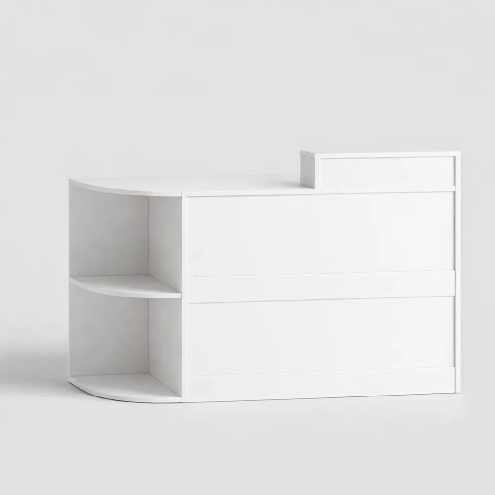 Bancone moderno reception con LED e spazio di archiviazione