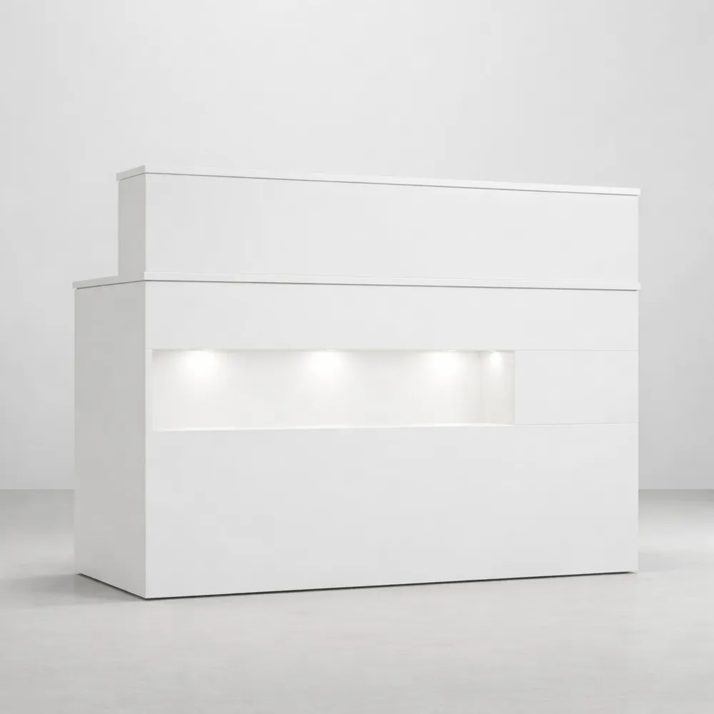 Banco reception bianco con cassetto tastiera - Arredo negozio al dettaglio