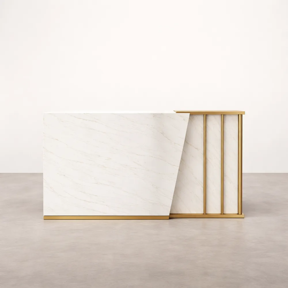 Bancone Reception Curvo con Cassetti e Spazio per Computer