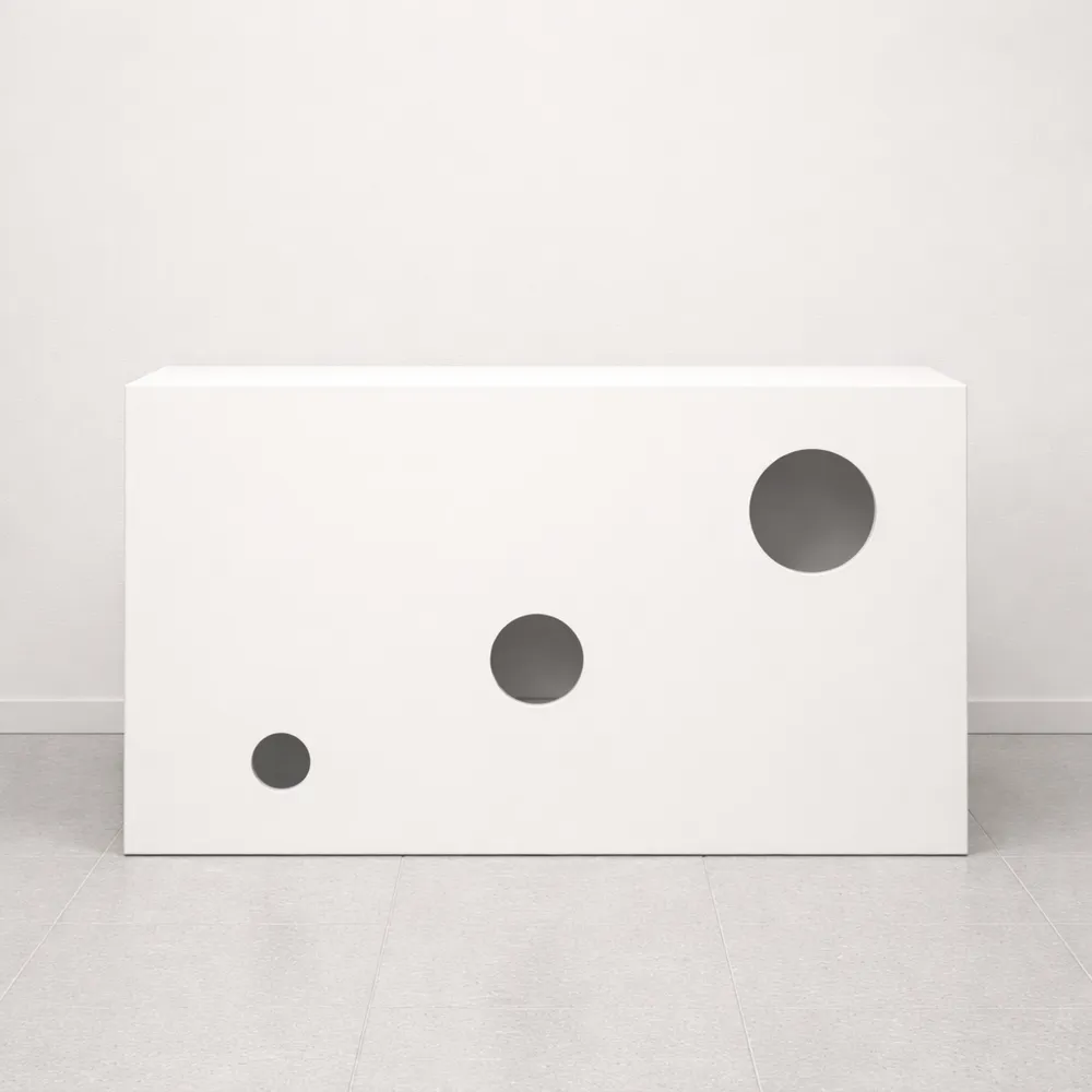 Bancone reception bianco con cassetto bloccabile per negozi