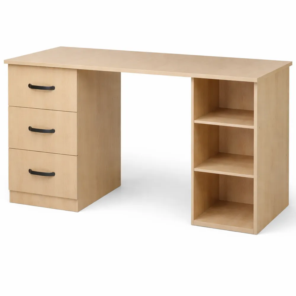 Scrivania Porta PC con Cassetti e Ripiani in Legno