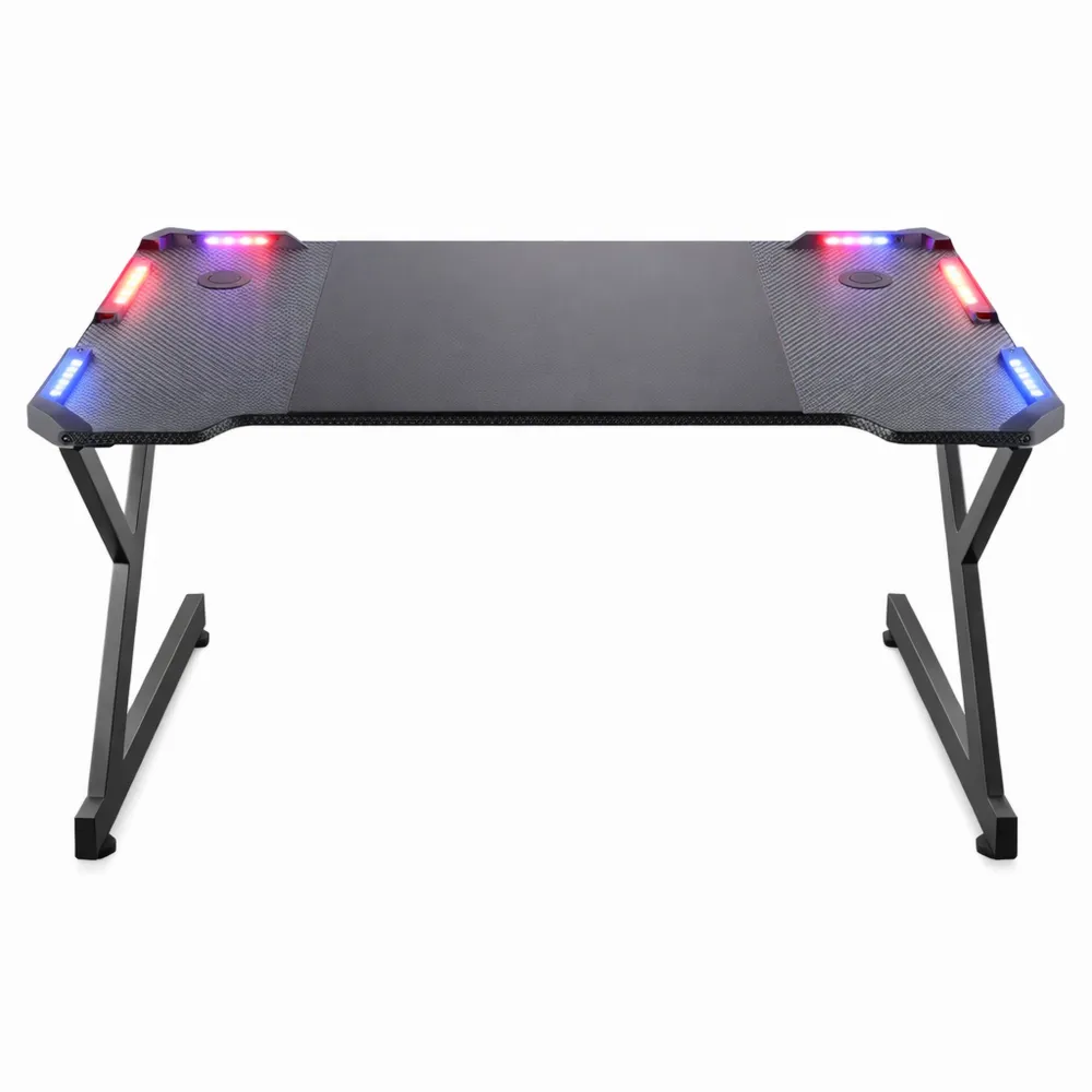 Scrivania Gaming con LED, Superficie Ergonomica in Fibra di Carbonio, Nero