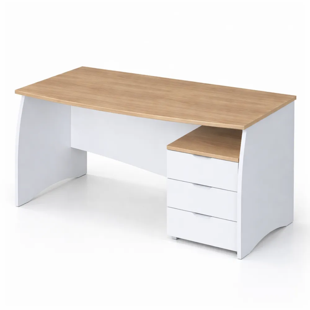 Scrivania ufficio con cassetti, finitura bianco e rovere, dimensioni 136x67x74 cm