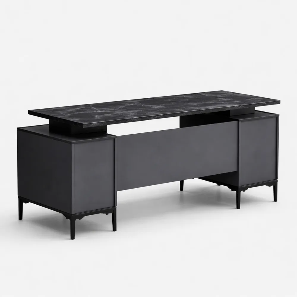 Scrivania Direzionale Moderna con Vano Portaoggetti in Marmo Antracite