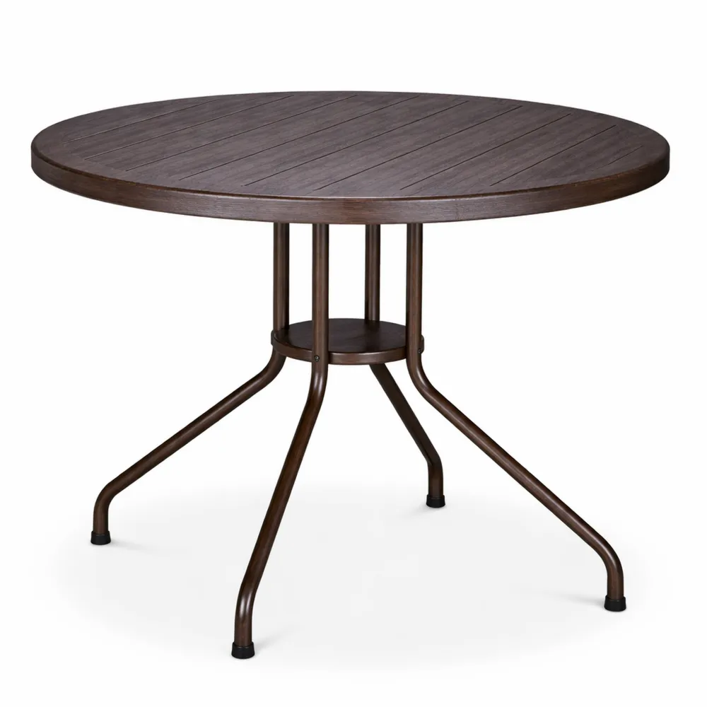 Tavolino Rotondo da Esterno in Plastica e Metallo 75 x 80 cm Marrone