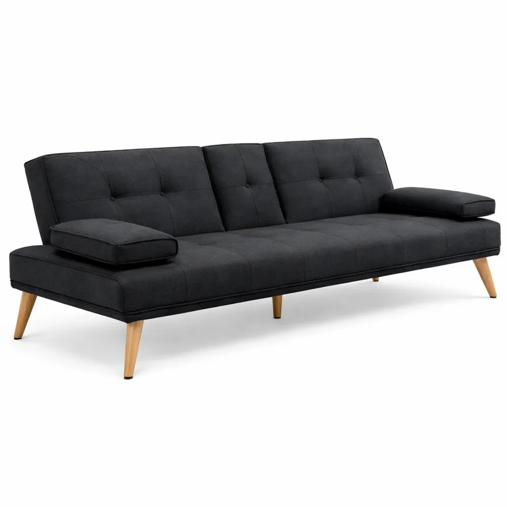 Divano Letto 3 Posti Reclinabile con Portabicchiere e Braccioli Rimovibili, Tessuto Grigio Antracite