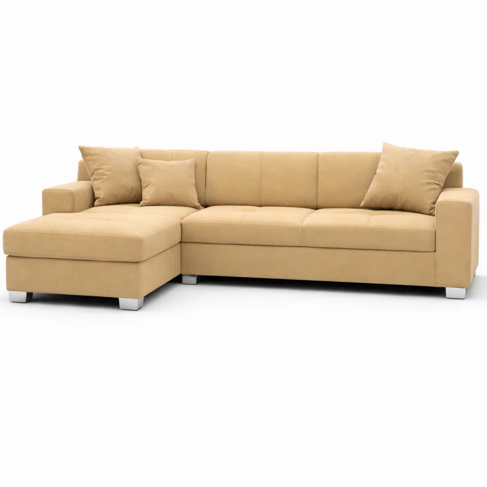 Divano angolare a forma di L in tessuto beige, 239x152x75 cm