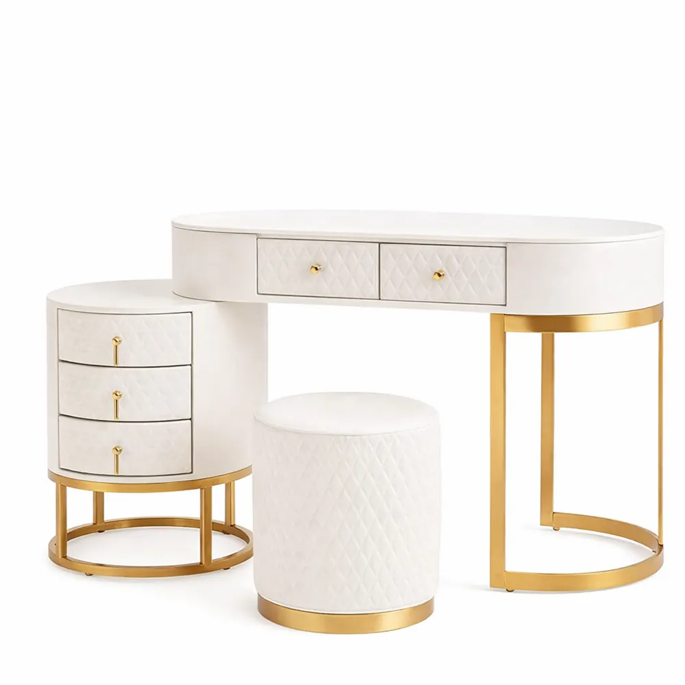 Tavolo da trucco con specchi LED e sgabello imbottito, set vanity con ampi cassetti per camera da letto, ideale per donne e ragazze