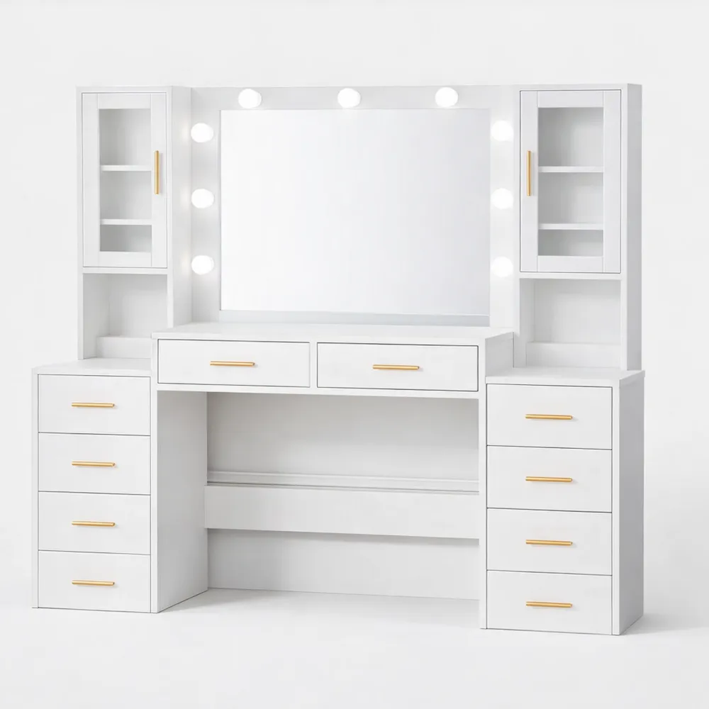 Toeletta Trucco con LED e Specchio Regolabile in Bianco Moderno