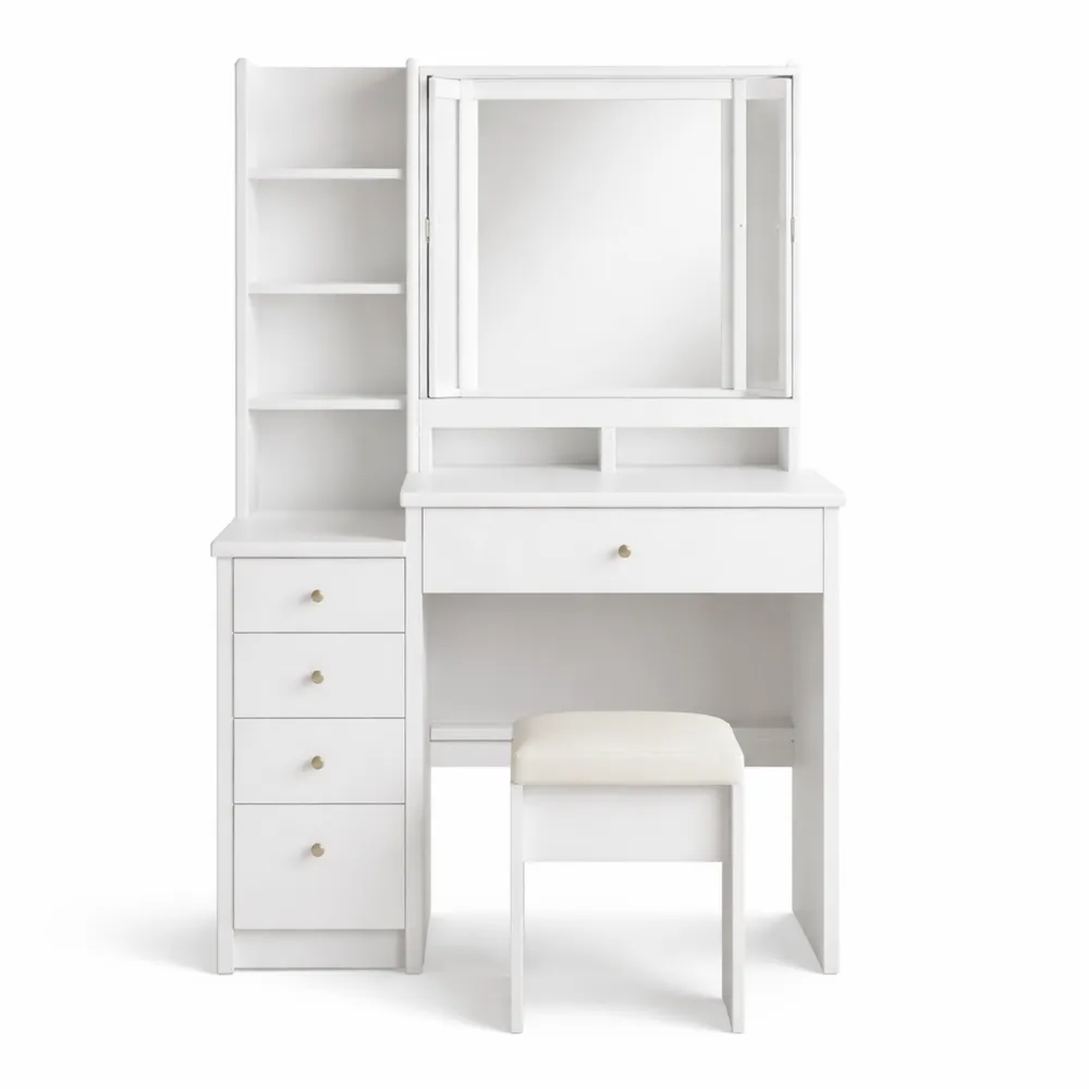 Tavolo da trucco moderno in legno bianco con specchio LED