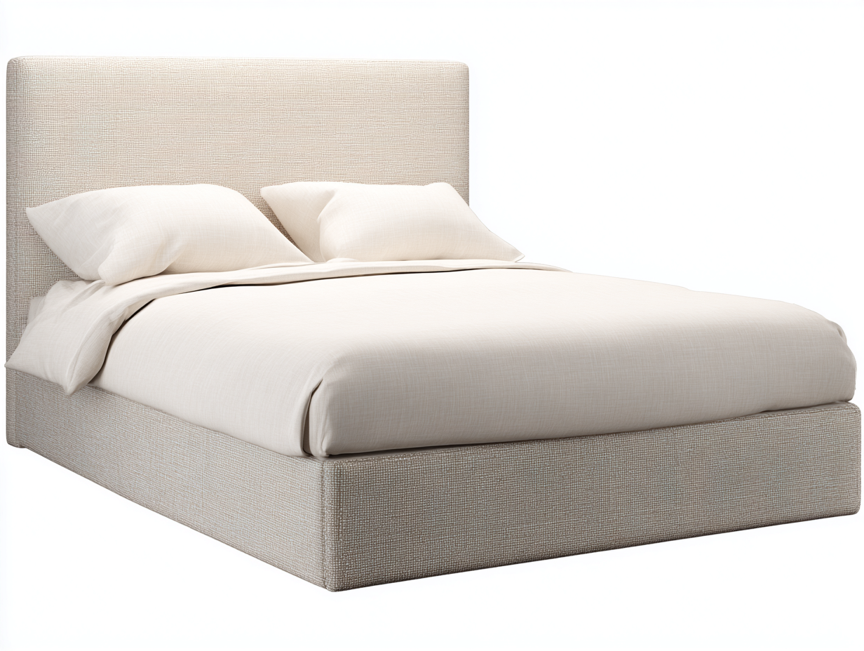 Lit double tapissé tissu 220x175x115 cm - beige clair - design épuré pour chambre