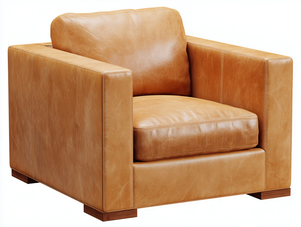 Fauteuil en cuir 90x95x80 cm - camel - assise rembourrée avec accoudoirs pour salon