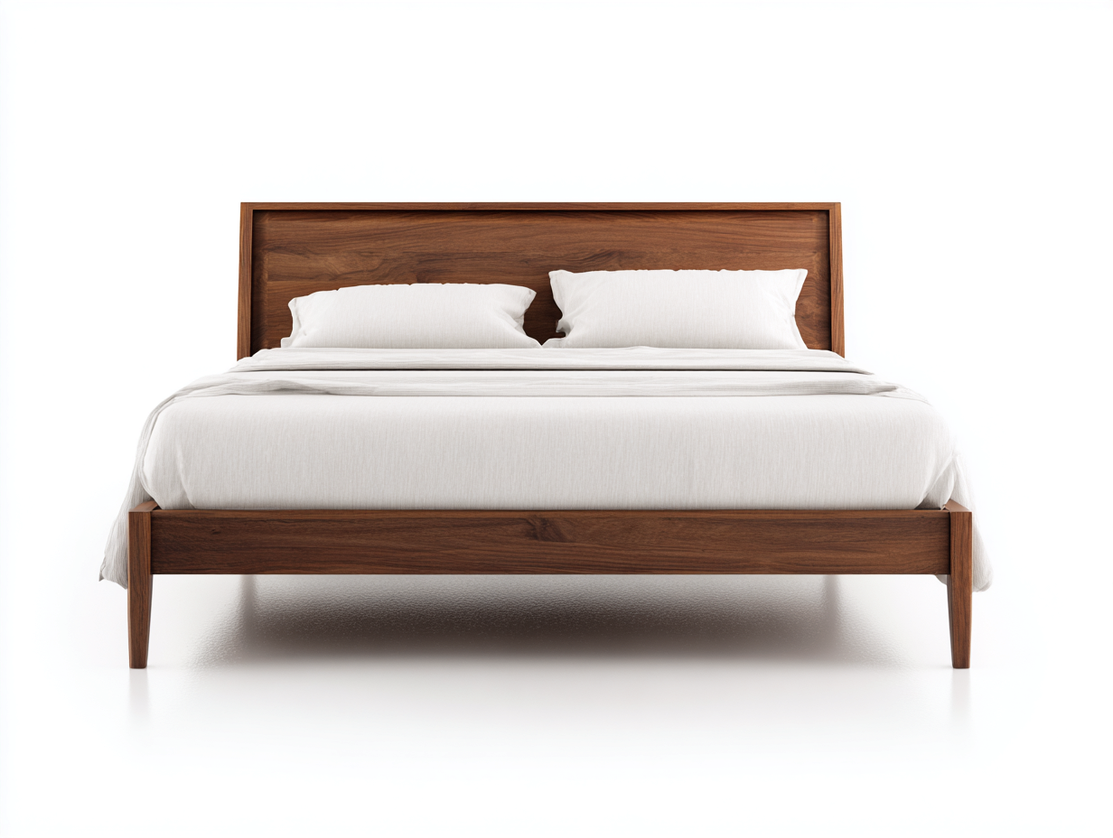 Lit double bois massif 214x172x104 cm - noyer - style contemporain pour chambre