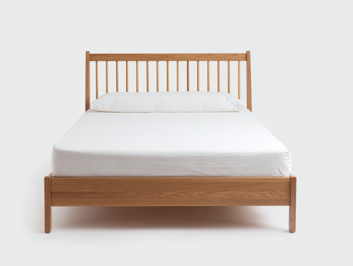 Lit double bois massif 215x170x105 cm - bois naturel - style scandinave pour chambre