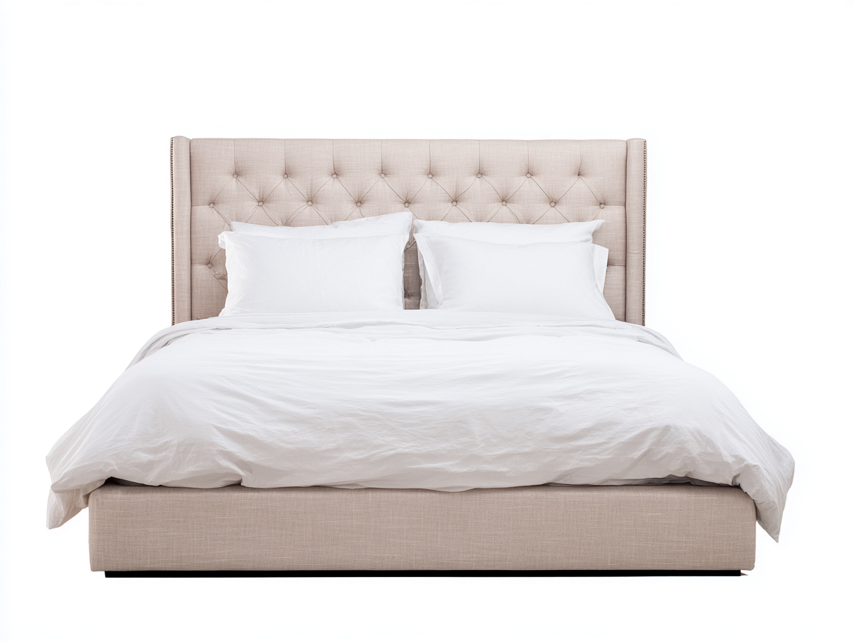 Lit double tapissé tissu 215x180x120 cm - beige - style contemporain pour chambre