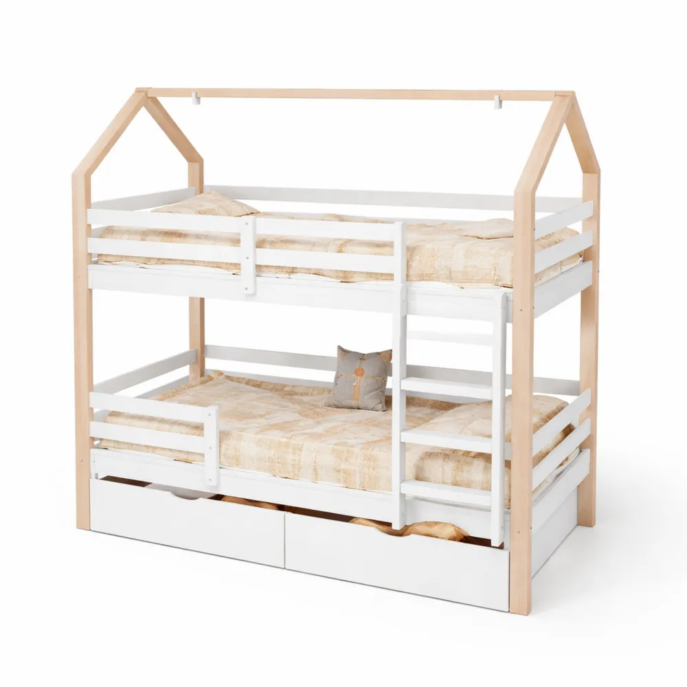 Lit enfant style cabane avec tiroirs intégrés