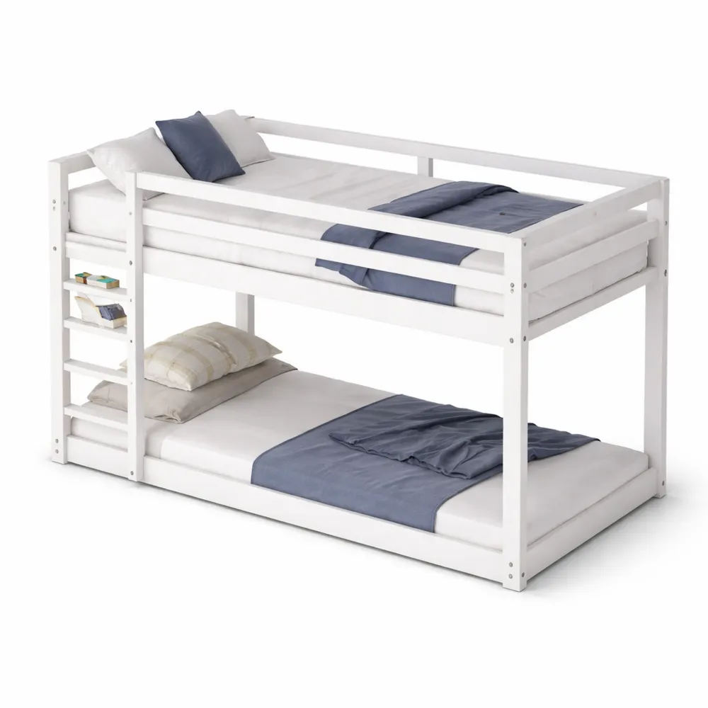 Lit mezzanine pour enfants 90x200 cm, bois massif, facile à assembler, blanc