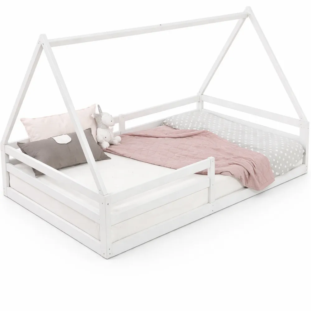 Lit enfant montessori 90x200 cm en pin massif blanc