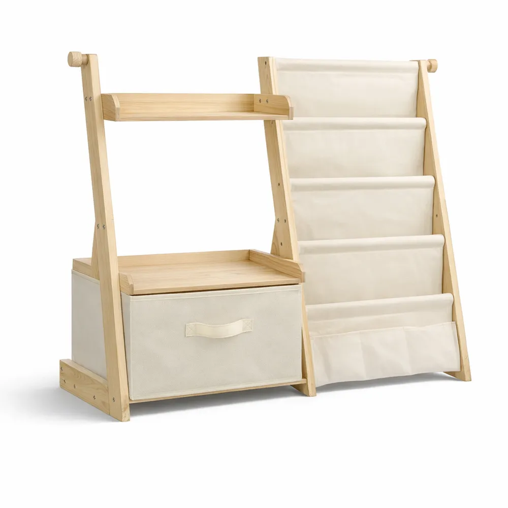 Étagère de Rangement Enfant en Bois avec Compartiments et Boîte