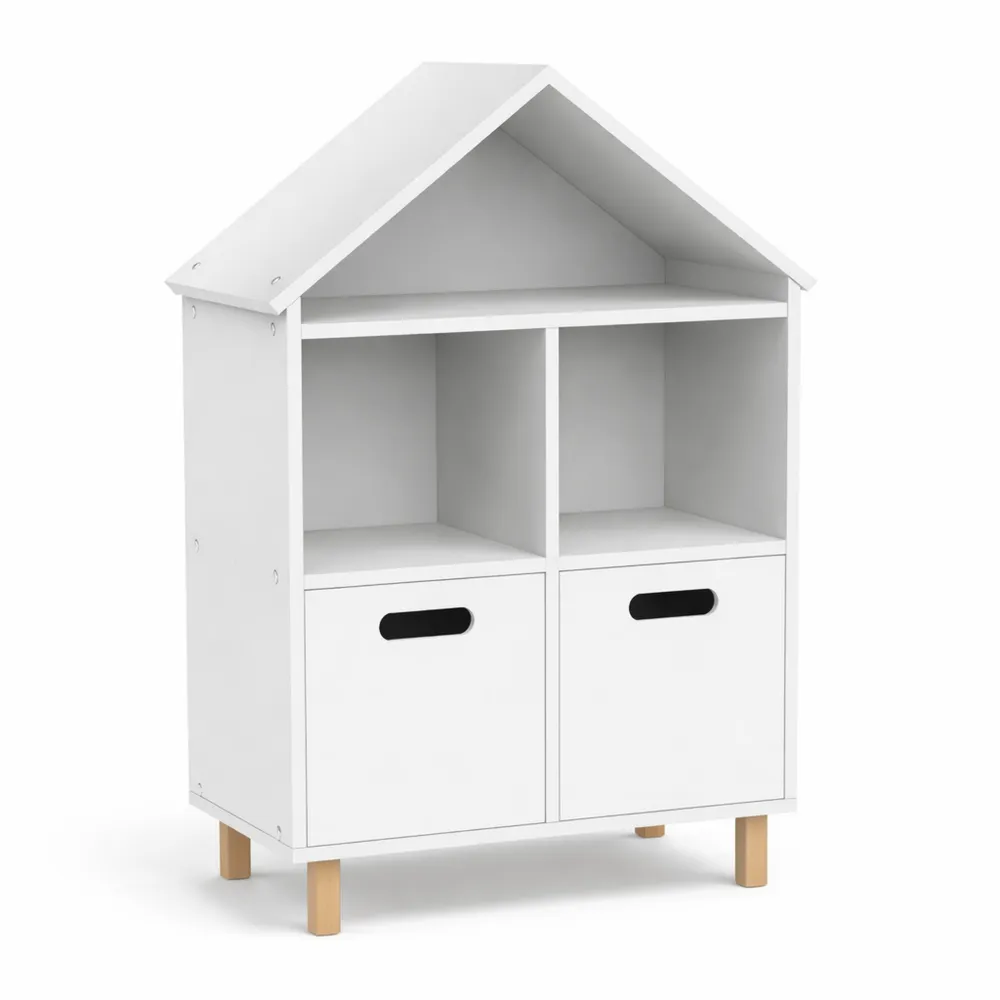 Étagère de Rangement pour Enfants avec Tiroirs, Forme de Maison Blanche