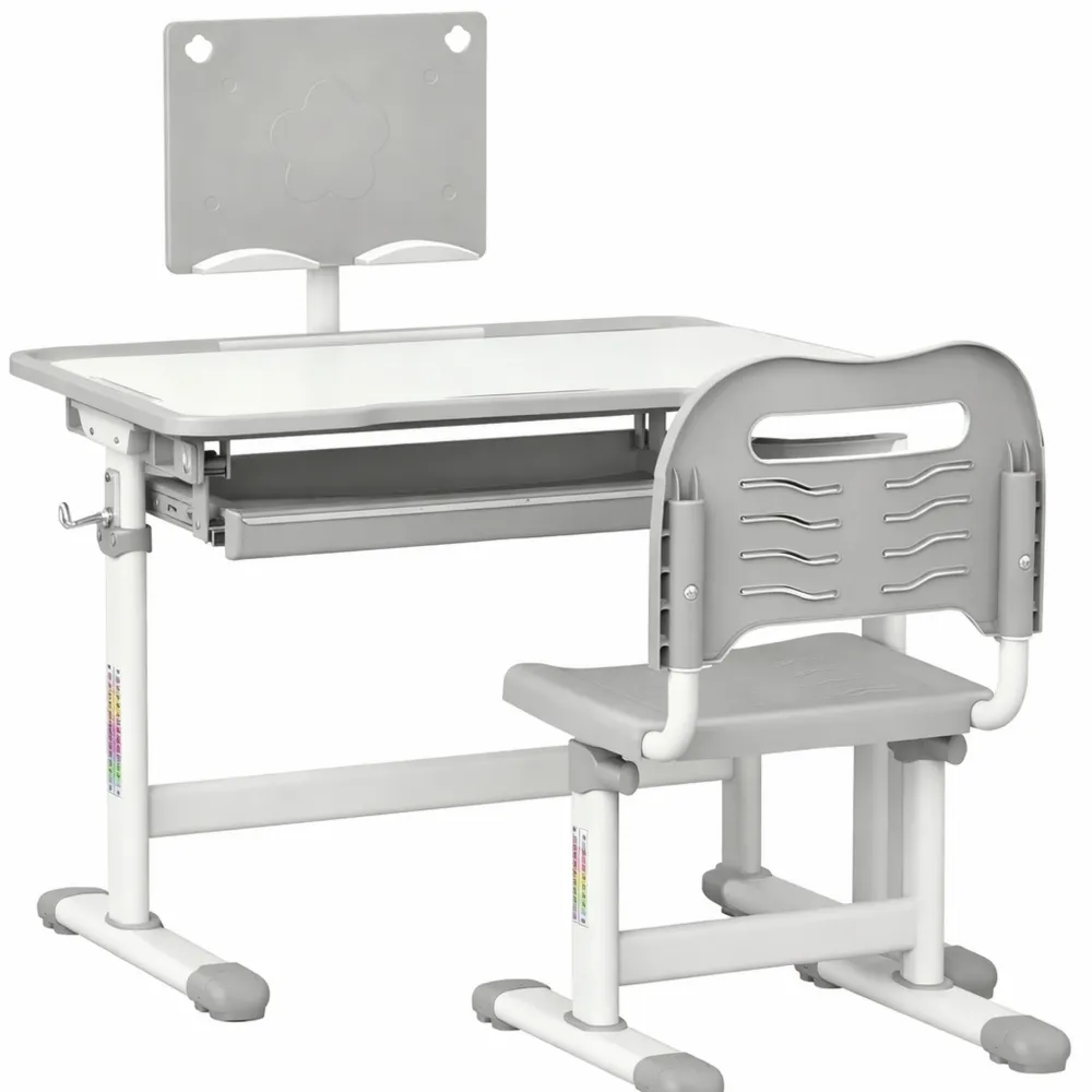 Bureau et chaise pour enfants, hauteur ajustable, avec lampe LED et rangement