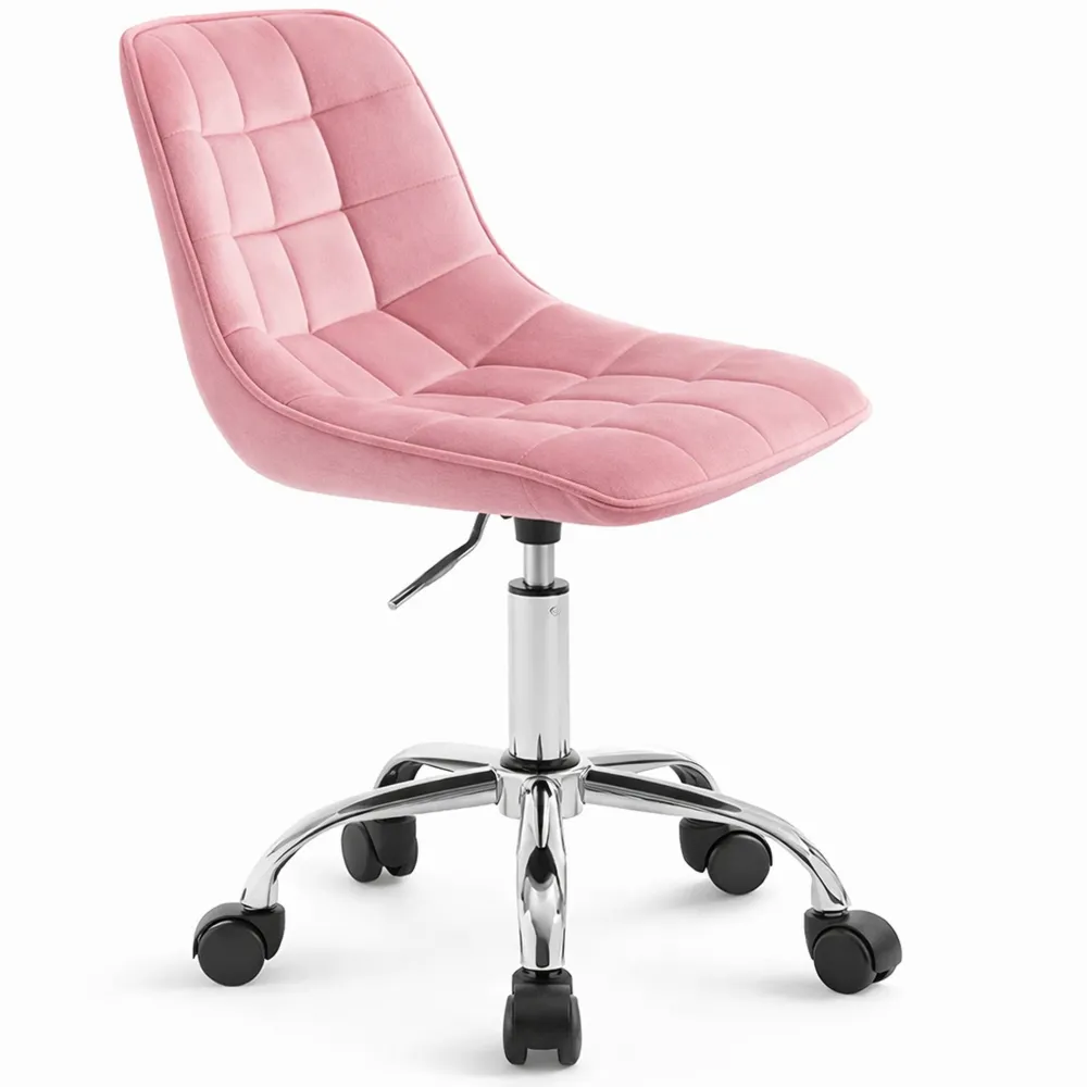 Chaise pivotante enfant réglable en hauteur, assise rembourrée en velours rose