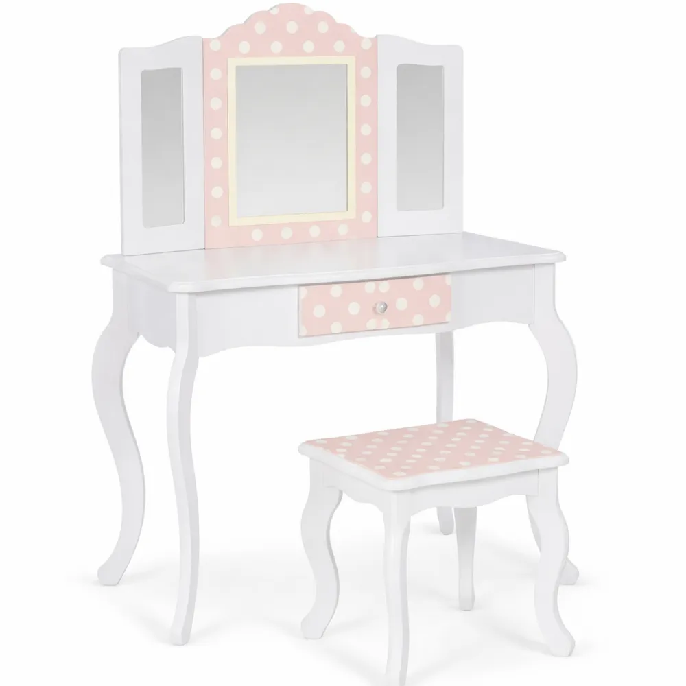 Table de Maquillage Enfant avec Miroirs et Tabouret