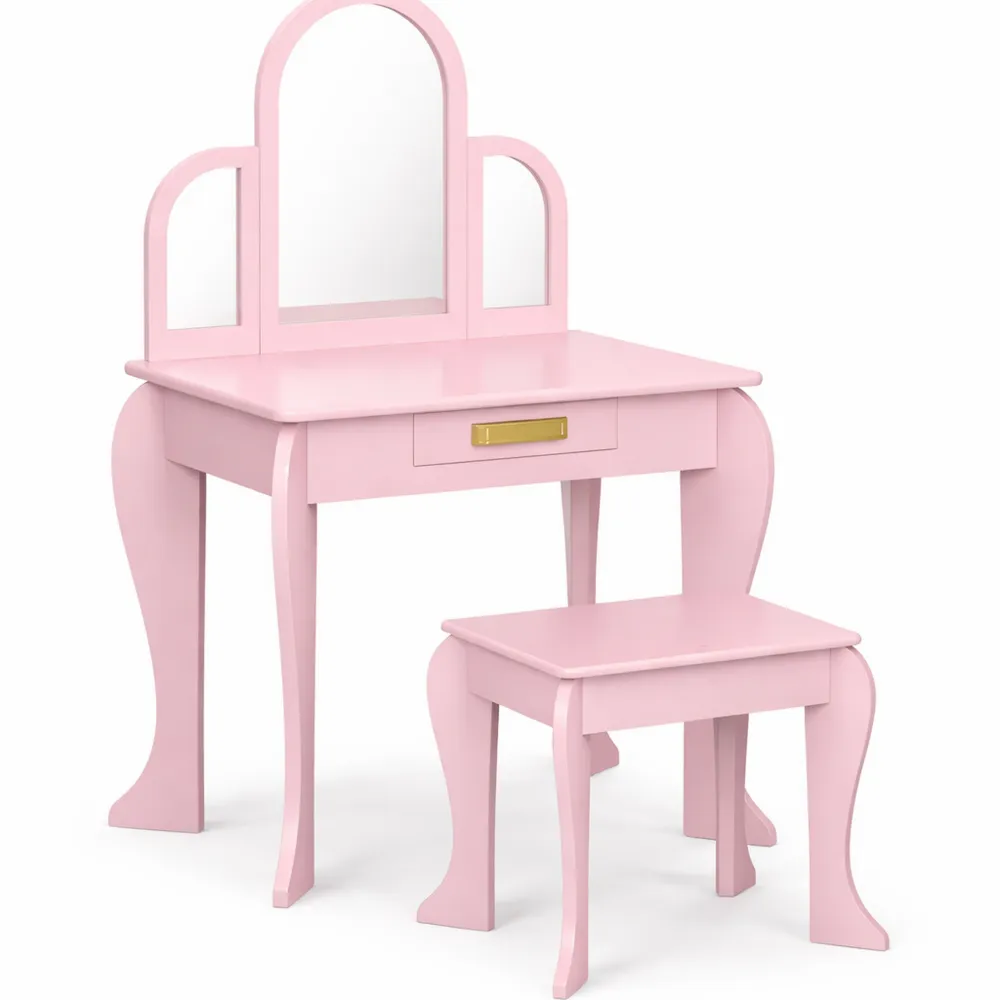 Table de Maquillage Enfant avec Tabouret et Miroirs