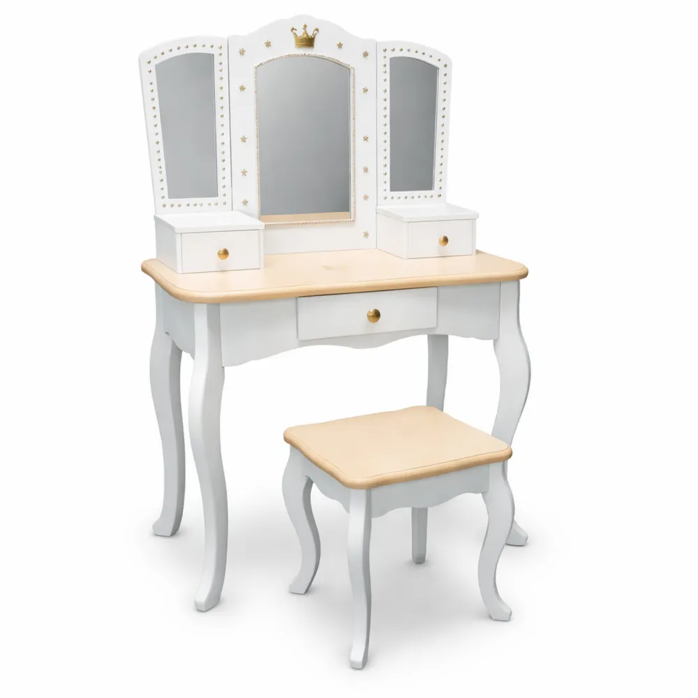 Table de Maquillage Enfant avec Tabouret et Miroir LED