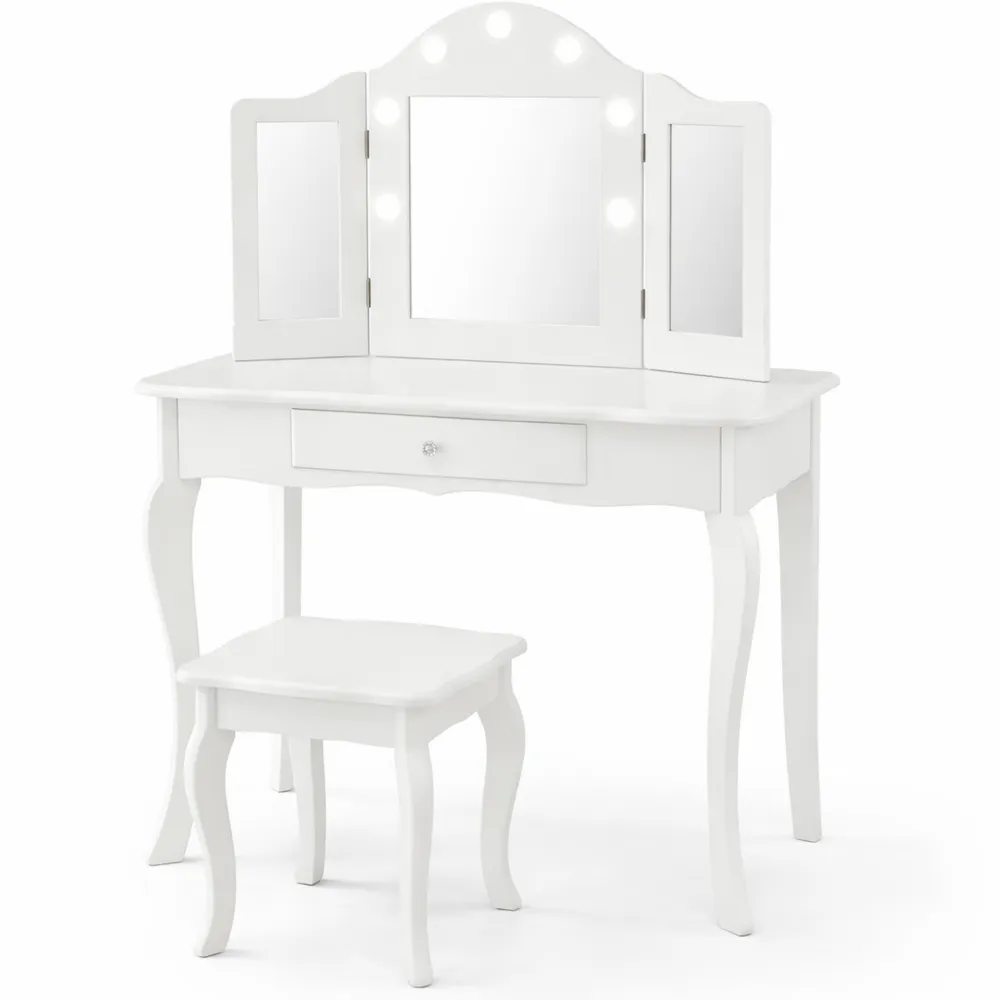Table de Maquillage Enfant avec Lumières LED et Tabouret