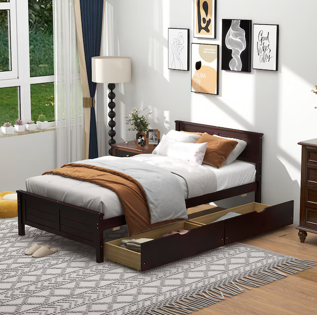 Wood Bed Frame Storage with Headboard