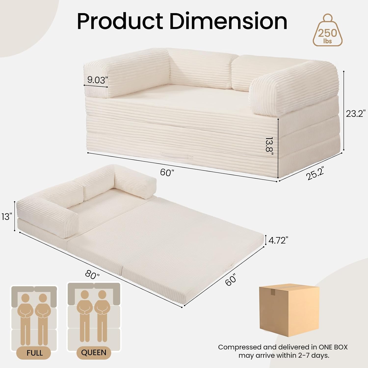 Tri-Folding Mattress Queen Futon Sofa Bed